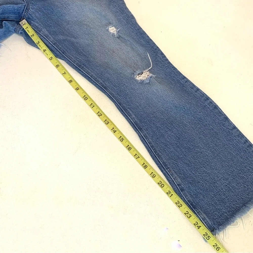 J. Crew Billie Demi Boot Crop Jeans‎ Womens 30 Distressed Medium Blue button fly